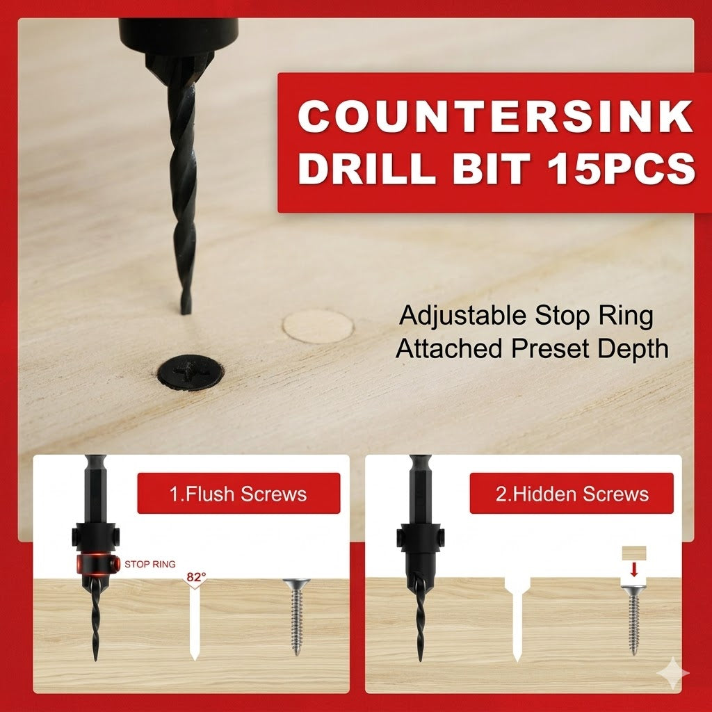 Pro-Precision 15pc Countersink & Wood Plug Cutter Set