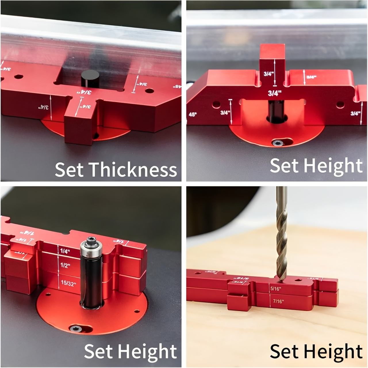 14 Precision Setup Blocks Set for Woodworking - Aluminum Height Gauge Blocks for Router Table and Table Saw Calibration