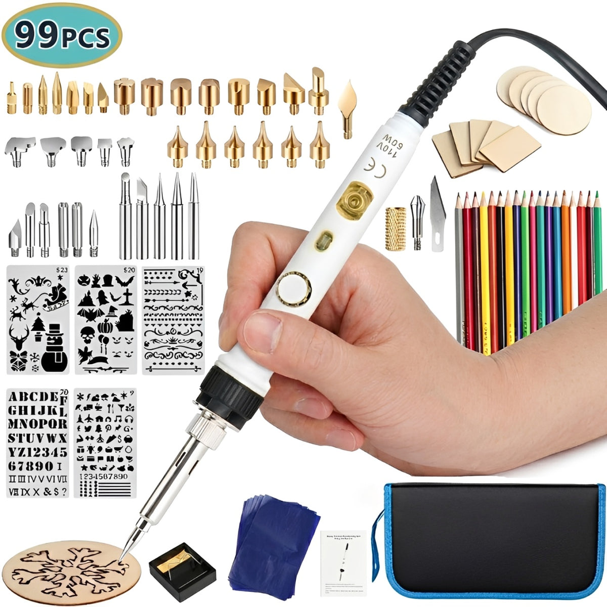 99-Pcs Wood Burning Pen & Soldering Iron Kit – Professional Wood Burner Pyrography Pen & Wood Scorching Pen Set