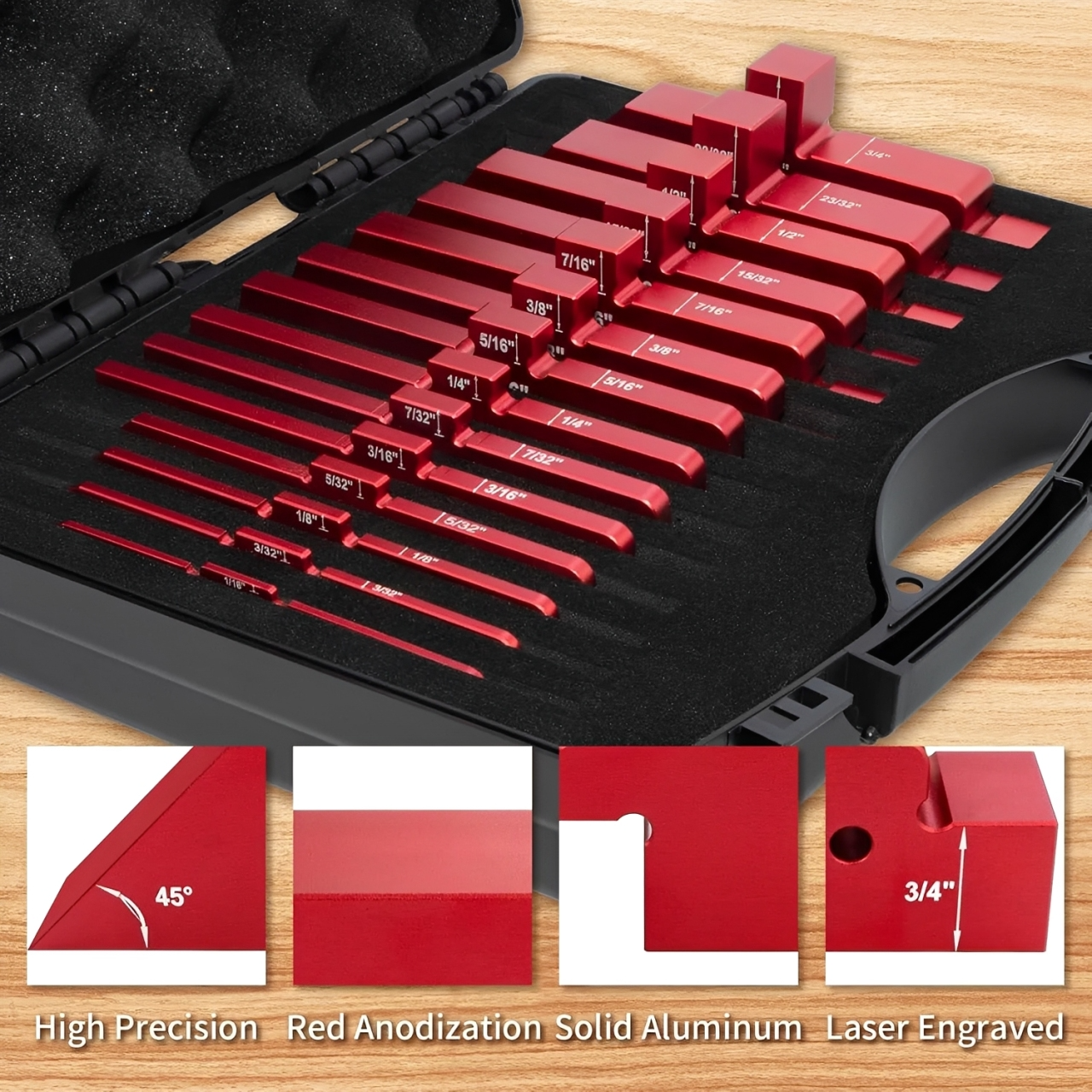 14 Precision Setup Blocks Set for Woodworking - Aluminum Height Gauge Blocks for Router Table and Table Saw Calibration
